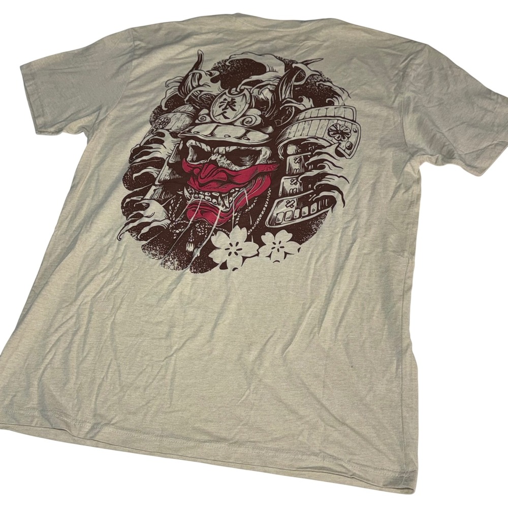 Zero Foxtrot Ronin Samurai Skull Graphic T-Shirt Tan Mens Large